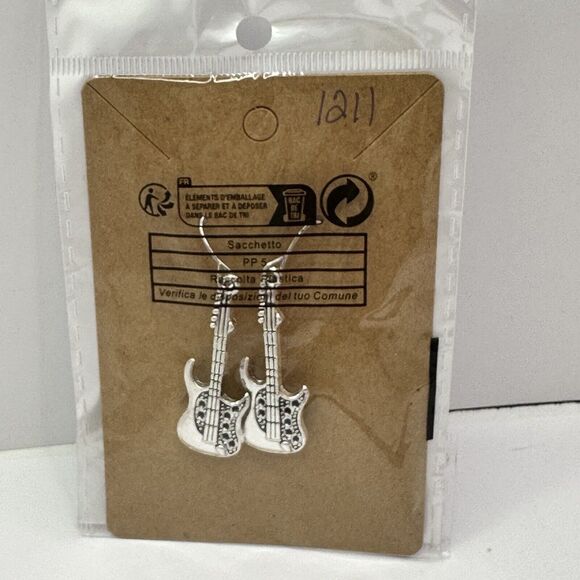 Guitar Earrings Silver Tone Rock Music Band Instrument Dangle‎ Drop Jewelry - Picture 4 of 10